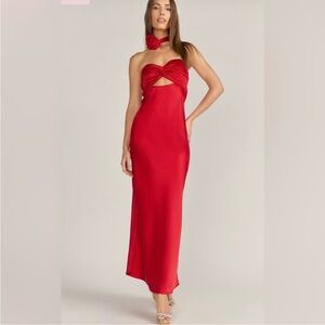 New York and Company Lena Rosette Cutout Satin Slip Dress